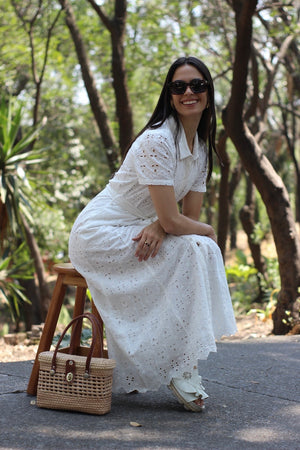 VESTIDO LARGO DE BORDADO SUIZO BLANCO TERRA