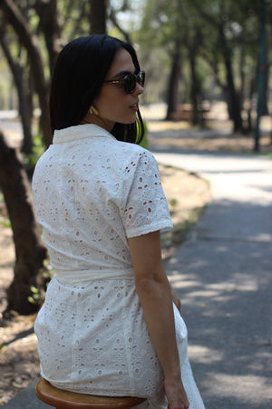 VESTIDO LARGO DE BORDADO SUIZO BLANCO TERRA