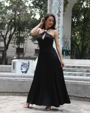 VESTIDO SATIN NEGRO HALTER DIANE