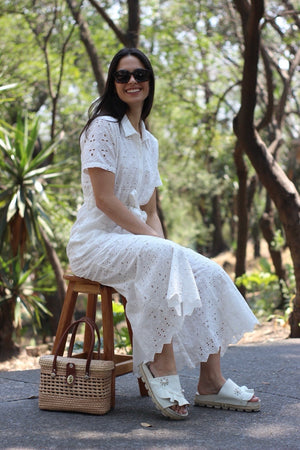 VESTIDO LARGO DE BORDADO SUIZO BLANCO TERRA
