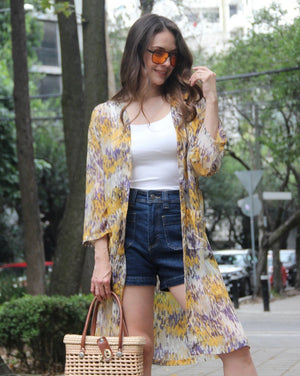 KIMONO LARGO GASA SUAVE AMARILLO LILA LLUVIA -20%