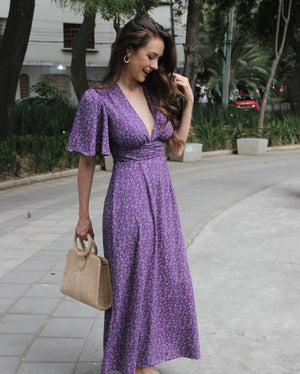 VESTIDO GLORIA MORADO MARGARITAS