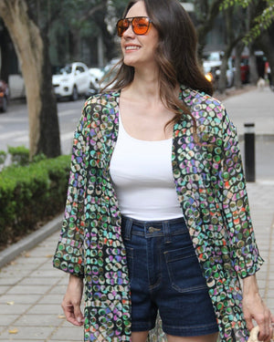 KIMONO LARGO VERDE DOTS