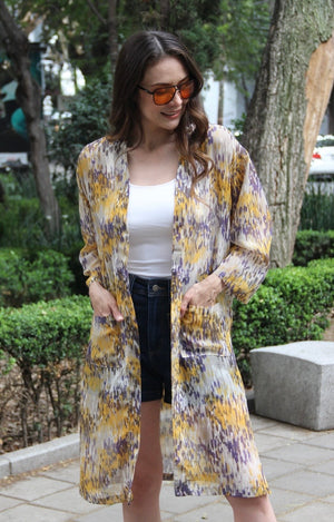 KIMONO LARGO GASA SUAVE AMARILLO LILA LLUVIA -20%