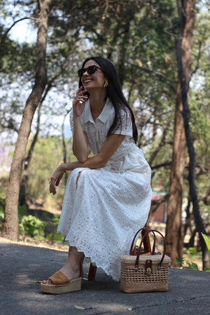 VESTIDO LARGO DE BORDADO SUIZO BLANCO TERRA