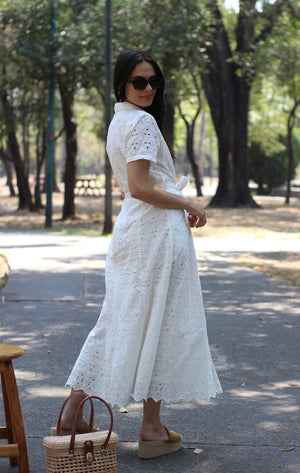 VESTIDO LARGO DE BORDADO SUIZO BLANCO TERRA