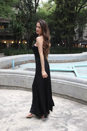 VESTIDO SATIN NEGRO HALTER DIANE