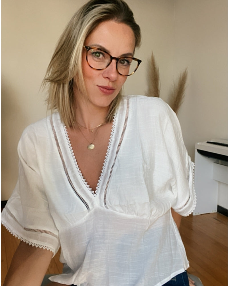 BLUSA ESCOTE V ENCAJE LUCY BLANCA
