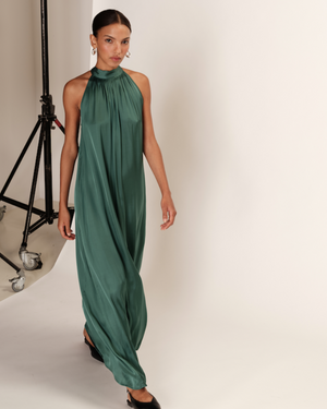 VESTIDO LARGO SATIN ROSE VERDE