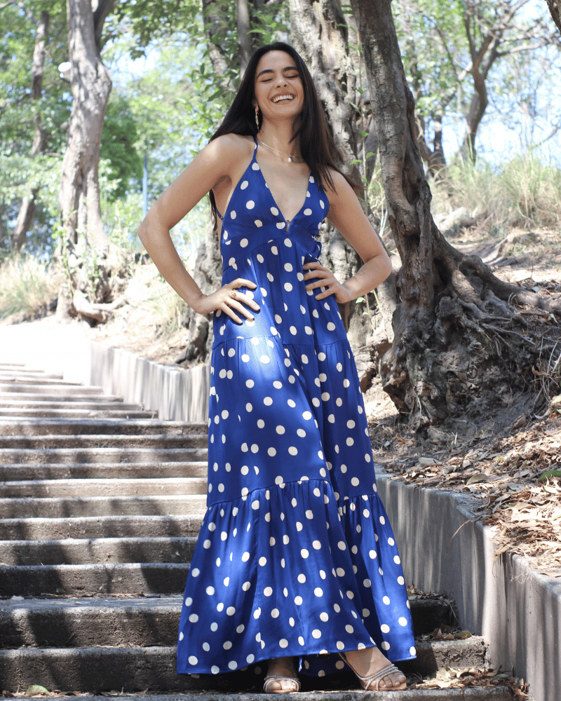 VESTIDO SATIN AZUL DOTS CAPRI (T.G)