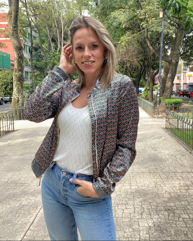 CHAMARRA BOMBERS TURIN VERDE CON ROSA