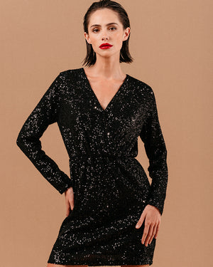 VESTIDO CORTO LOVE GLITTER NEGRO -30% T.CH