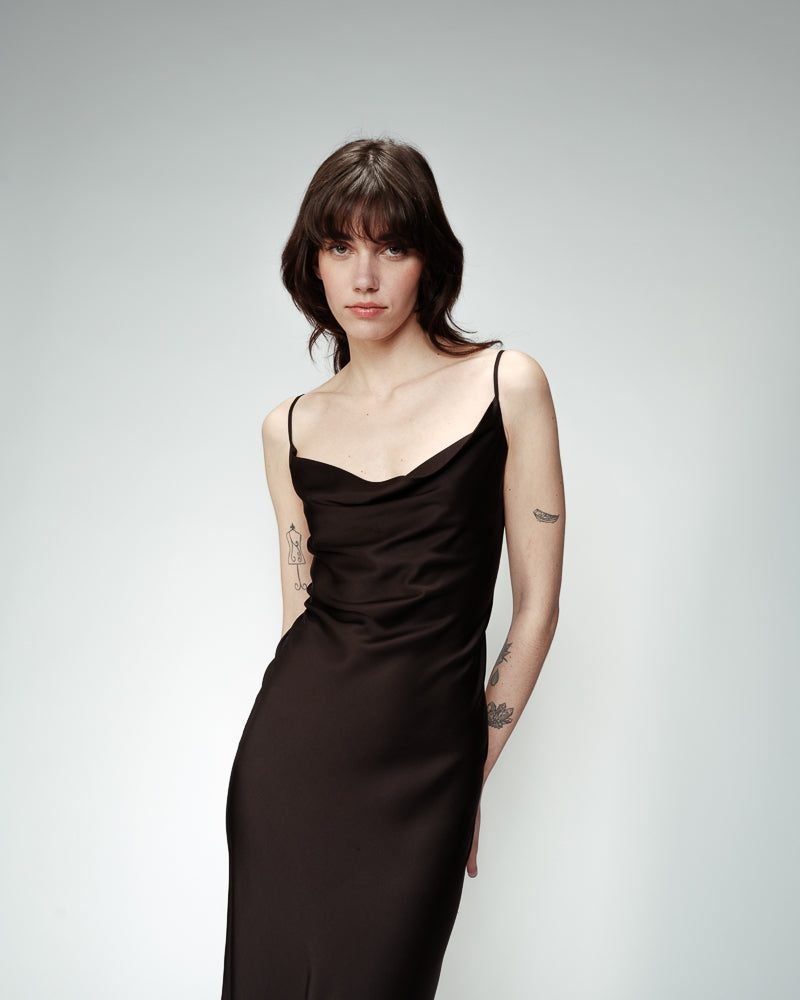 VESTIDO LENCERO SATINADO NEGRO ORPHEE