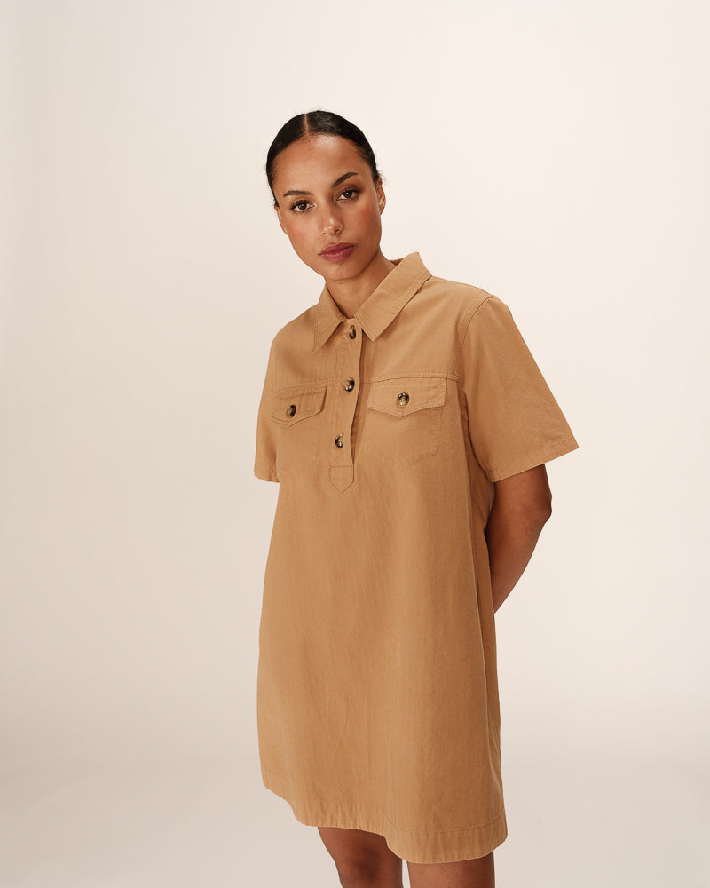 VESTIDO CORTO MEZCLILLA PHILINE CAMEL