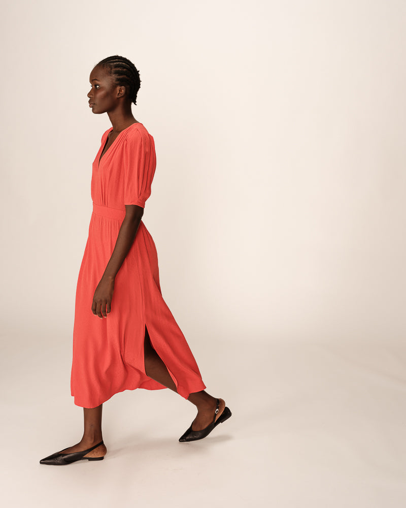 VESTIDO MIDI POLDIE CORAL ROJO