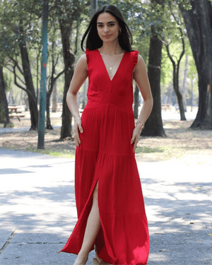 VESTIDO LARGO FRESCO PABLO ROJO (M)