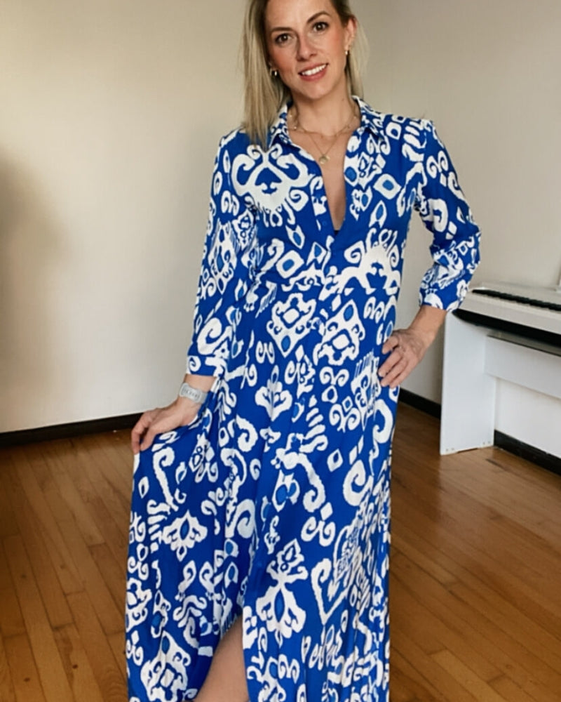 VESTIDO CAMISERO LARGO ANA AZUL (T.CH)