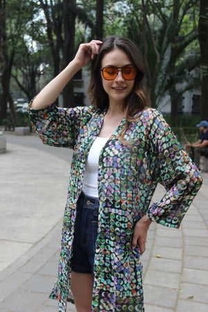 KIMONO LARGO VERDE DOTS