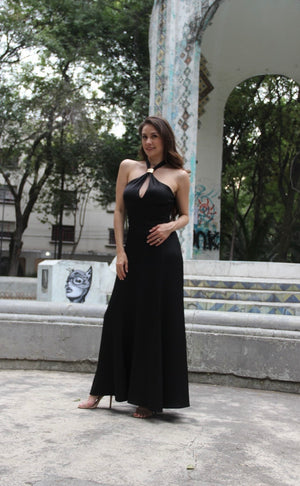 VESTIDO SATIN NEGRO HALTER DIANE