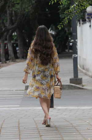 KIMONO LARGO GASA SUAVE AMARILLO LILA LLUVIA -20%