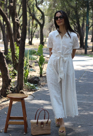 VESTIDO LARGO DE BORDADO SUIZO BLANCO TERRA