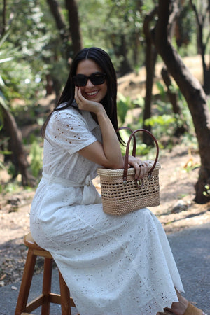 VESTIDO LARGO DE BORDADO SUIZO BLANCO TERRA
