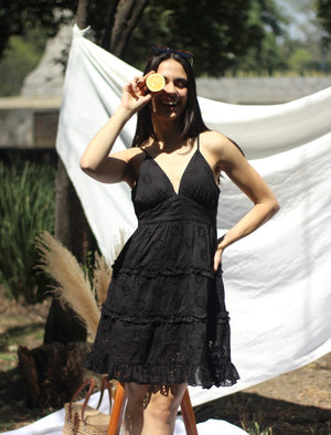 VESTIDO CORTO DE TIRANTES SAHARA NEGRO -15%