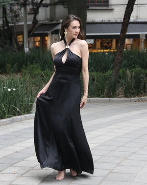 VESTIDO SATIN NEGRO HALTER DIANE