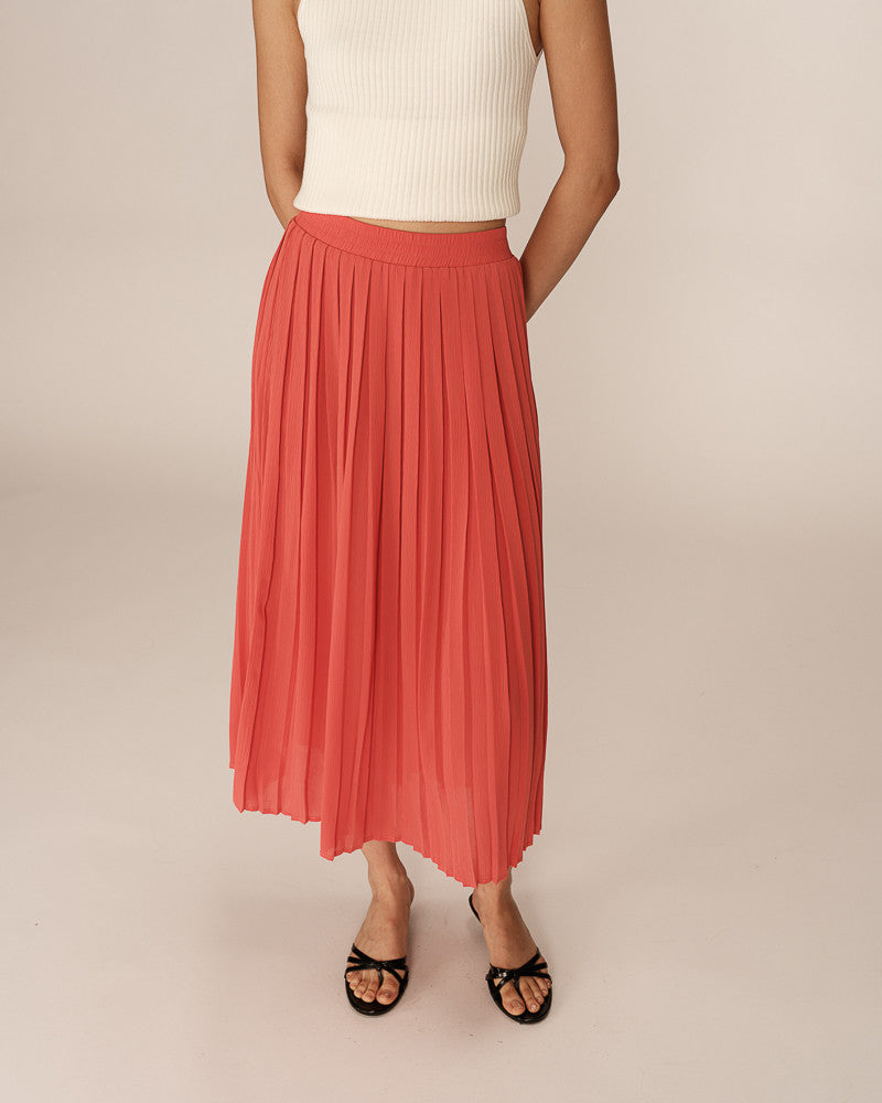 FALDA TABLEADA PLISSE CORAL