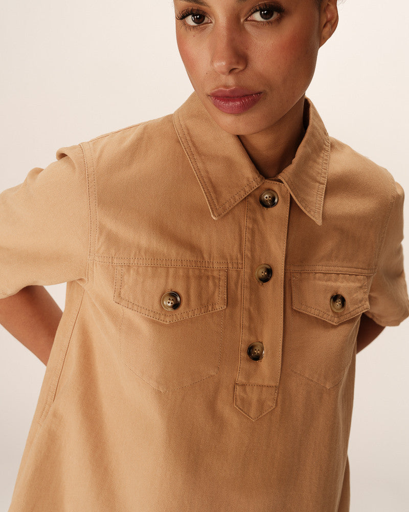 VESTIDO CORTO MEZCLILLA PHILINE CAMEL