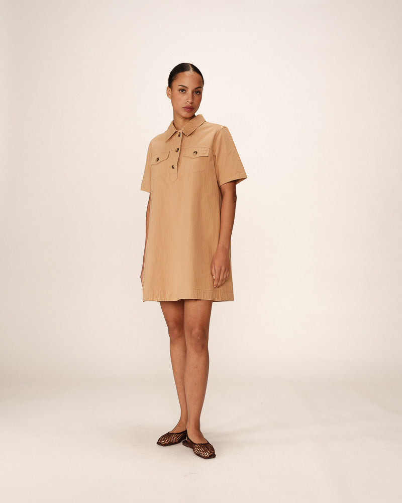 VESTIDO CORTO MEZCLILLA PHILINE CAMEL