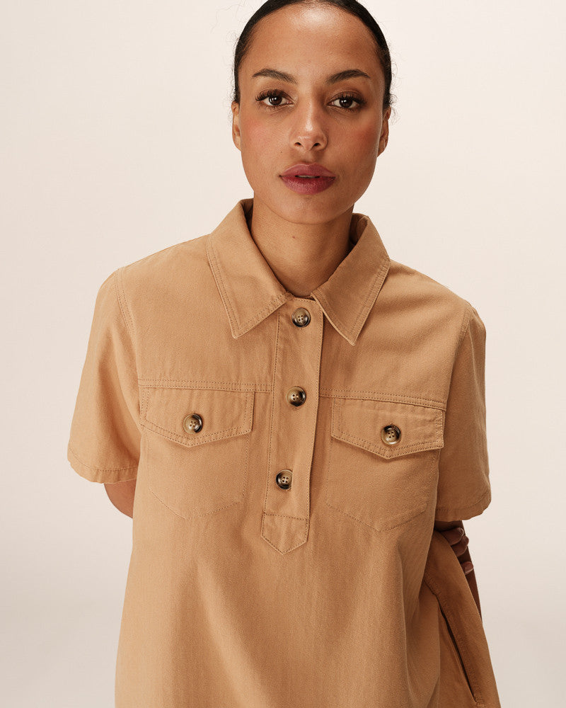 VESTIDO CORTO MEZCLILLA PHILINE CAMEL
