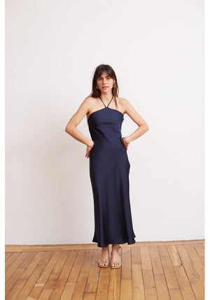 VESTIDO EMILY SATIN AZUL NOCHE (XCH o CH)