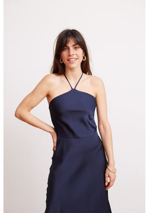 VESTIDO EMILY SATIN AZUL NOCHE (XCH o CH)