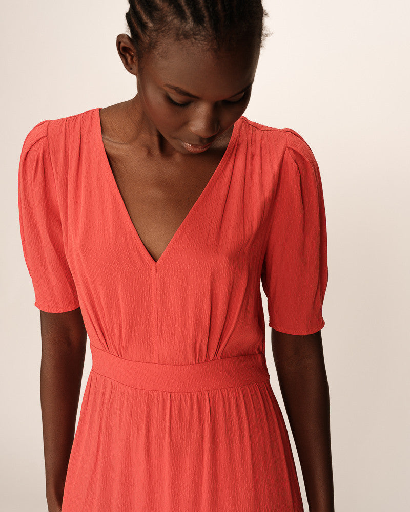 VESTIDO MIDI POLDIE CORAL ROJO