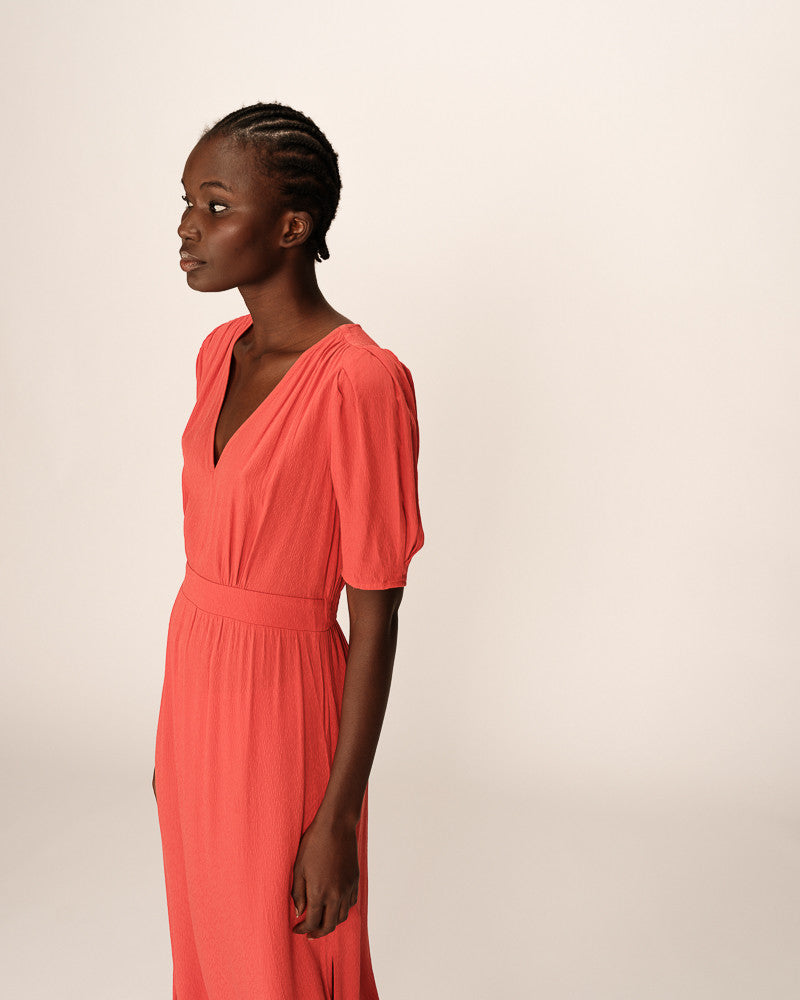 VESTIDO MIDI POLDIE CORAL ROJO