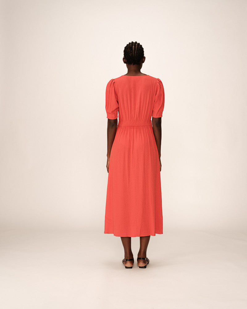 VESTIDO MIDI POLDIE CORAL ROJO